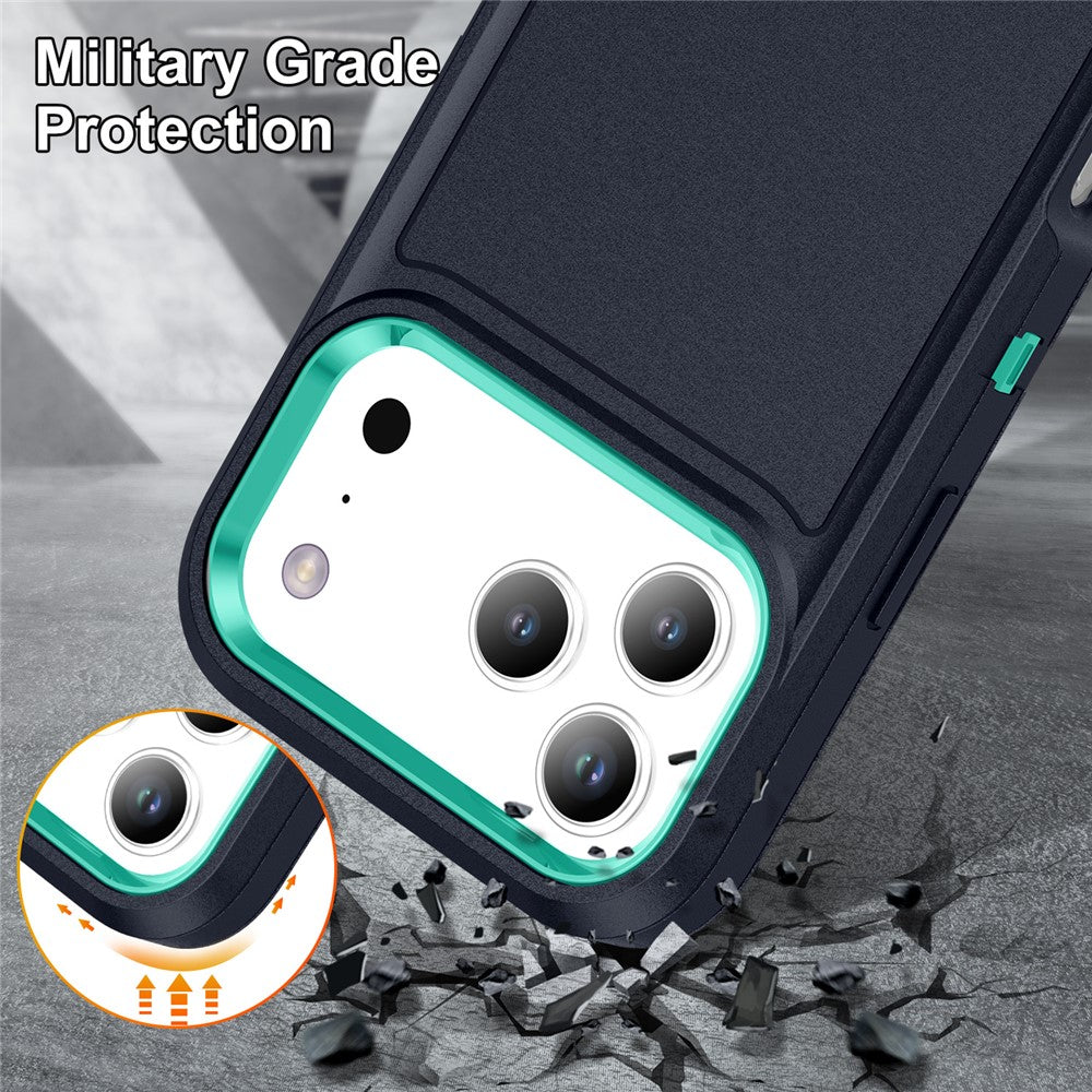 For iPhone 17 Pro Max Case PC + Silicone + EVA 3 in 1 Shockproof Phone Cover - Dark Blue + Light Cyan