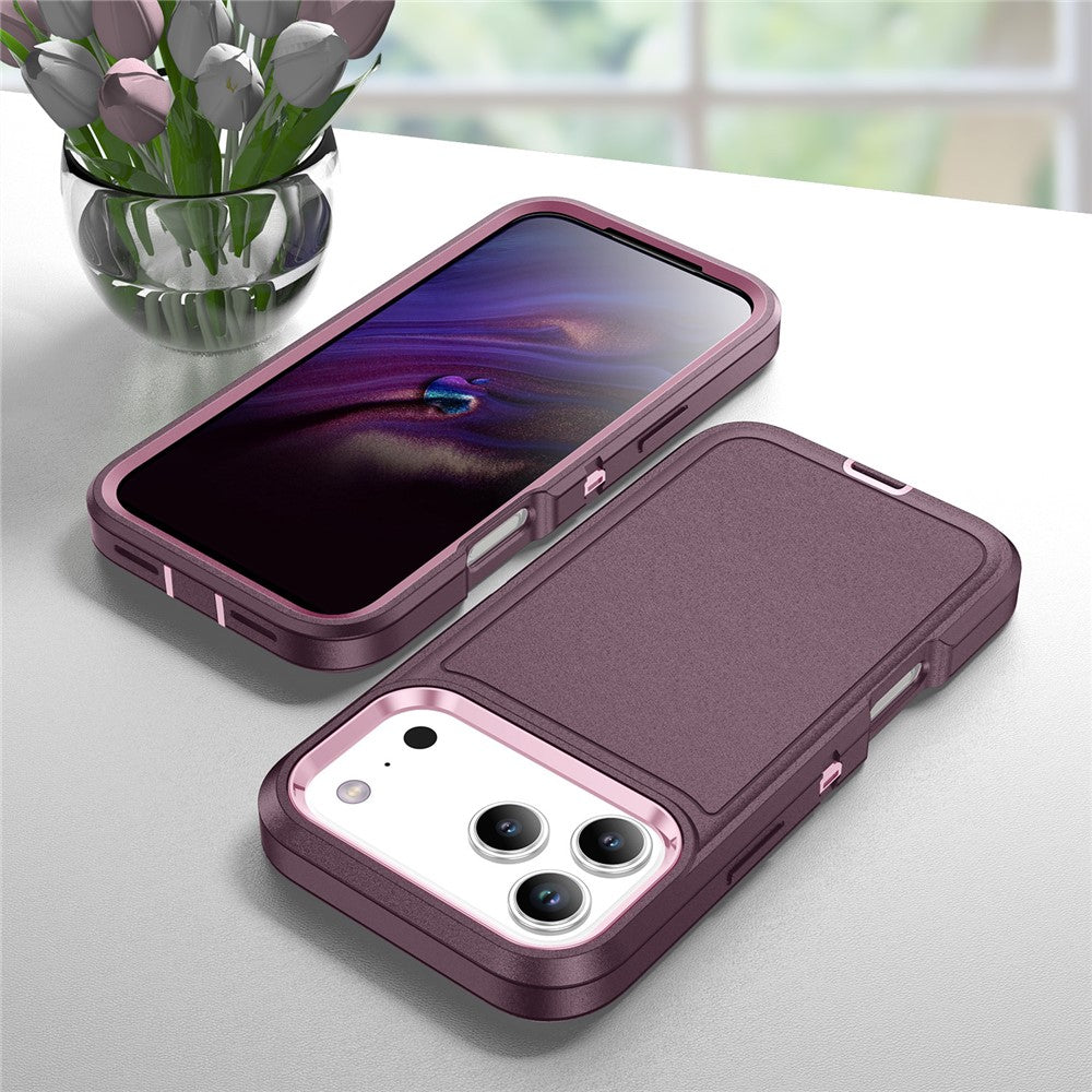 For iPhone 17 Pro Max Case PC + Silicone + EVA 3 in 1 Shockproof Phone Cover - Purple + Pink