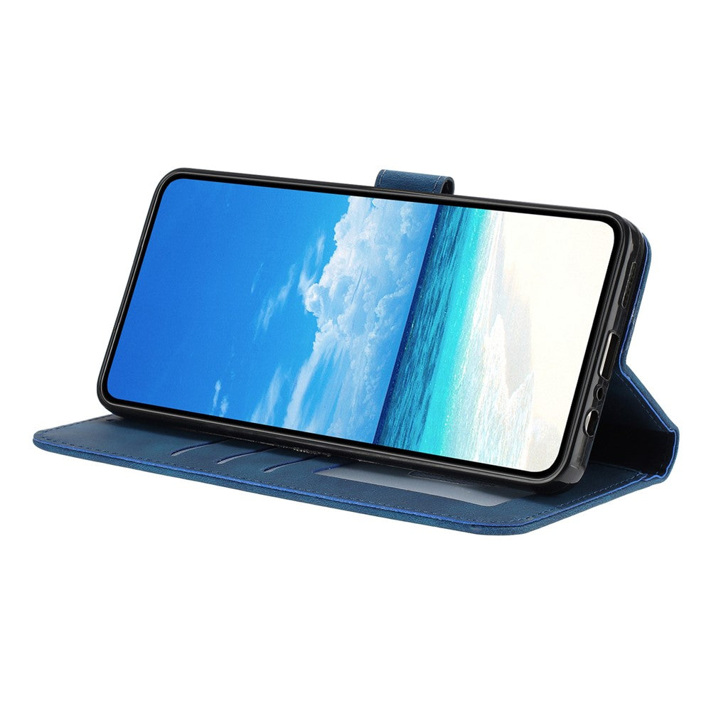 For iPhone 17 Pro Max Wallet Case Rose Pattern Imprinted Leather Flip Stand Phone Cover with Strap - Dark Blue