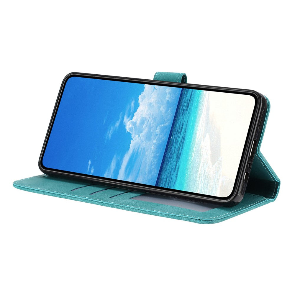 For iPhone 17 Pro Max Wallet Case Rose Pattern Imprinted Leather Flip Stand Phone Cover with Strap - Green