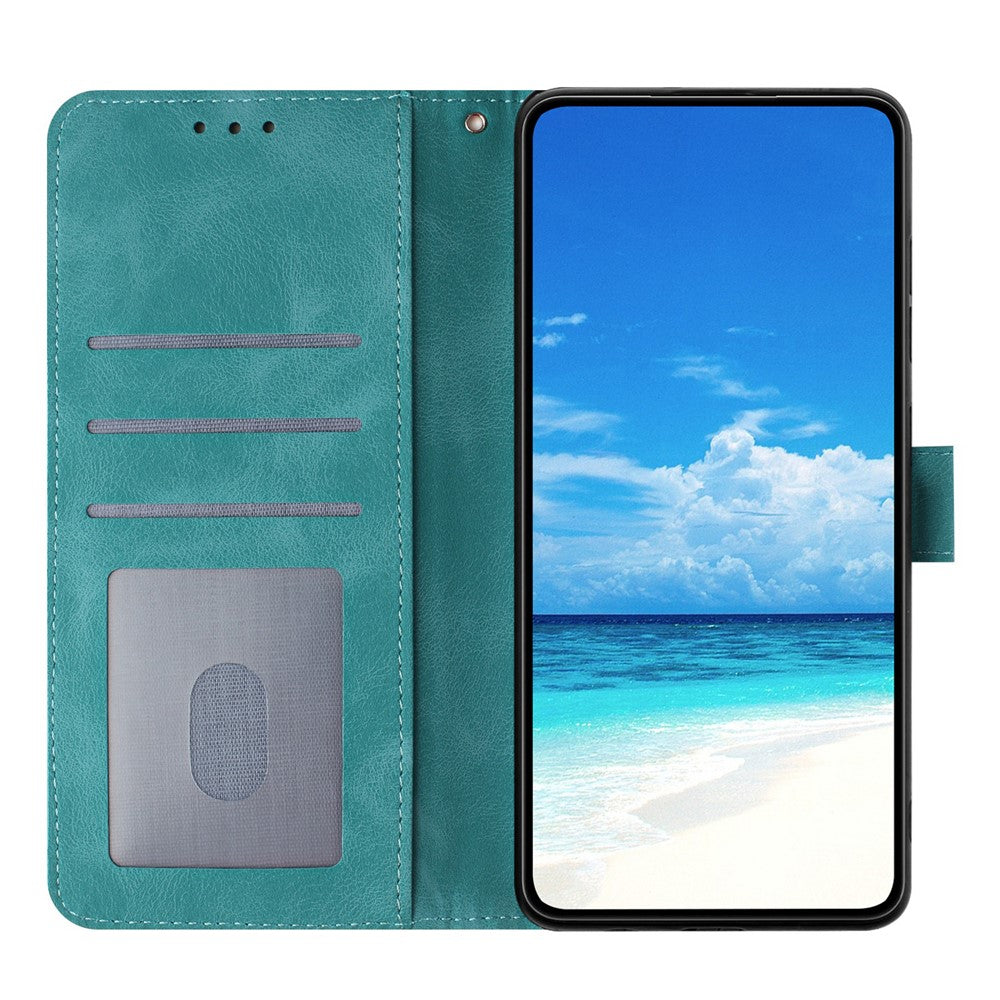 For iPhone 17 Pro Max Wallet Case Rose Pattern Imprinted Leather Flip Stand Phone Cover with Strap - Green