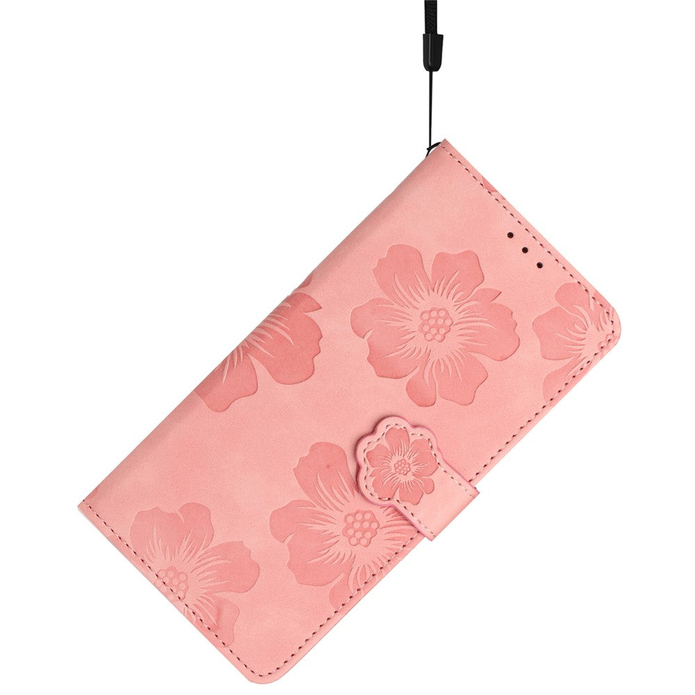 For iPhone 17 Pro Max Case Flower Design Leather Wallet Phone Cover with Wrist Strap - Pink