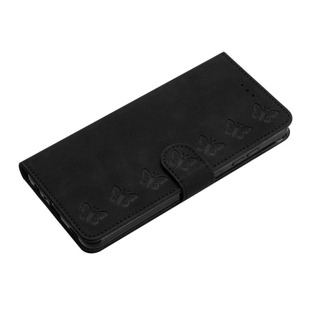 For iPhone 17 Pro Max Case Imprinted Butterfly Leather Wallet Phone Cover with Hand Strap - Black