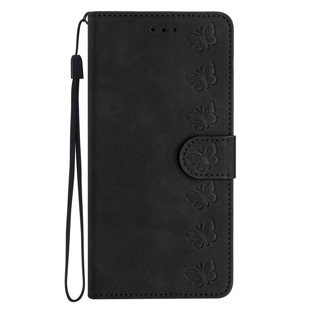 For iPhone 17 Pro Max Case Imprinted Butterfly Leather Wallet Phone Cover with Hand Strap - Black