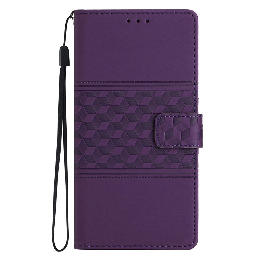 For iPhone 17 Pro Max Case Rhombus Leather Horizontal Flip Phone Cover with Wrist Strap - Purple