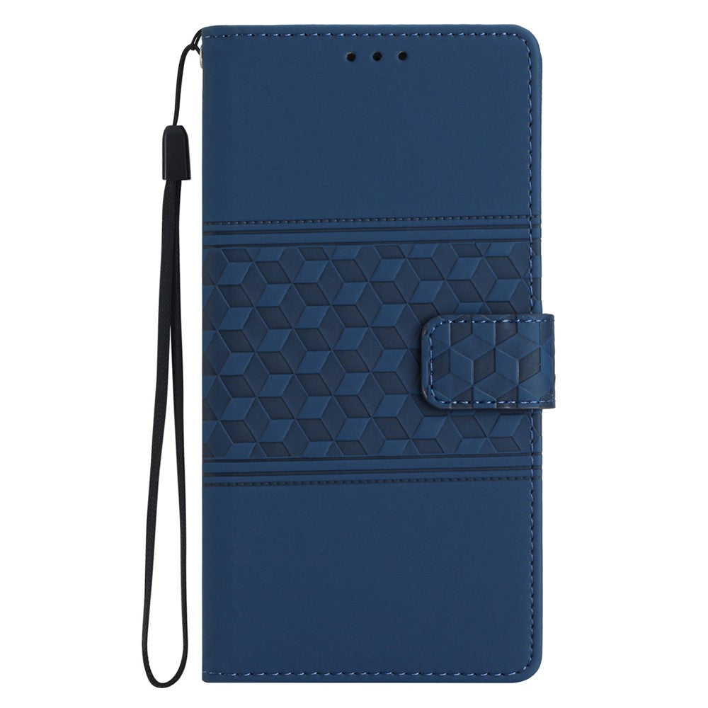 For iPhone 17 Pro Max Case Rhombus Leather Horizontal Flip Phone Cover with Wrist Strap - Blue