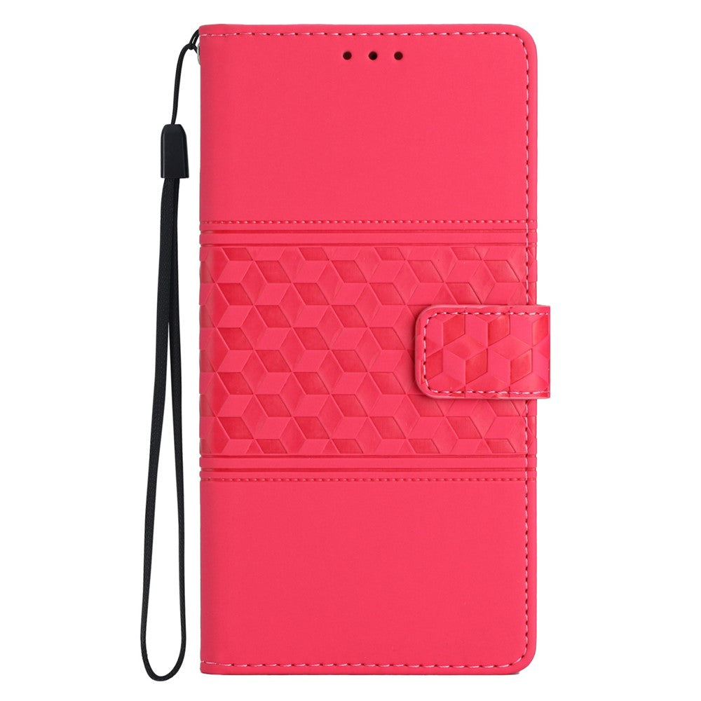 For iPhone 17 Pro Max Case Rhombus Leather Horizontal Flip Phone Cover with Wrist Strap - Rose