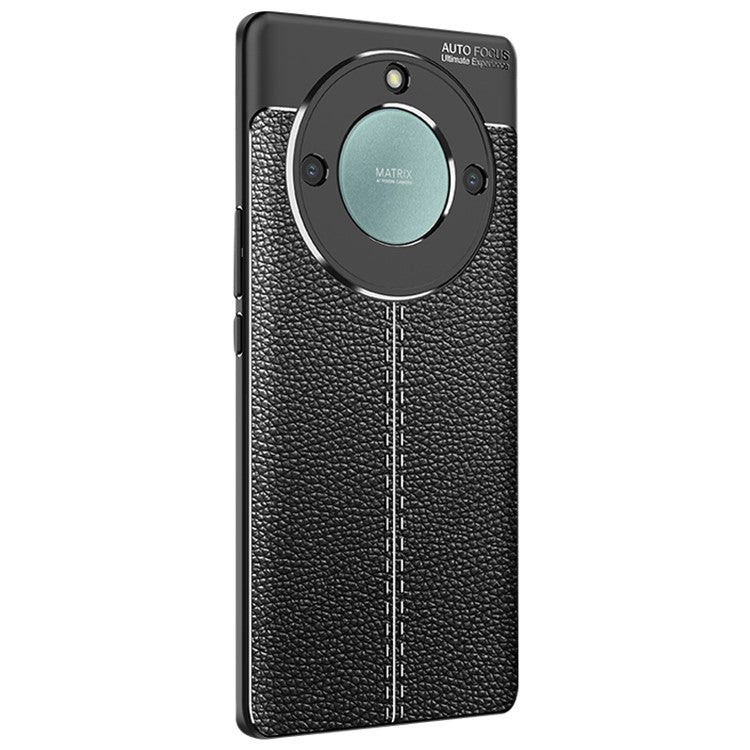 Anti-scratch TPU Case for Honor X40 5G , Litchi Texture Fingerprint-free Protective Phone Cover - Black