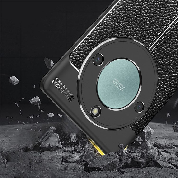 Anti-scratch TPU Case for Honor X40 5G , Litchi Texture Fingerprint-free Protective Phone Cover - Black