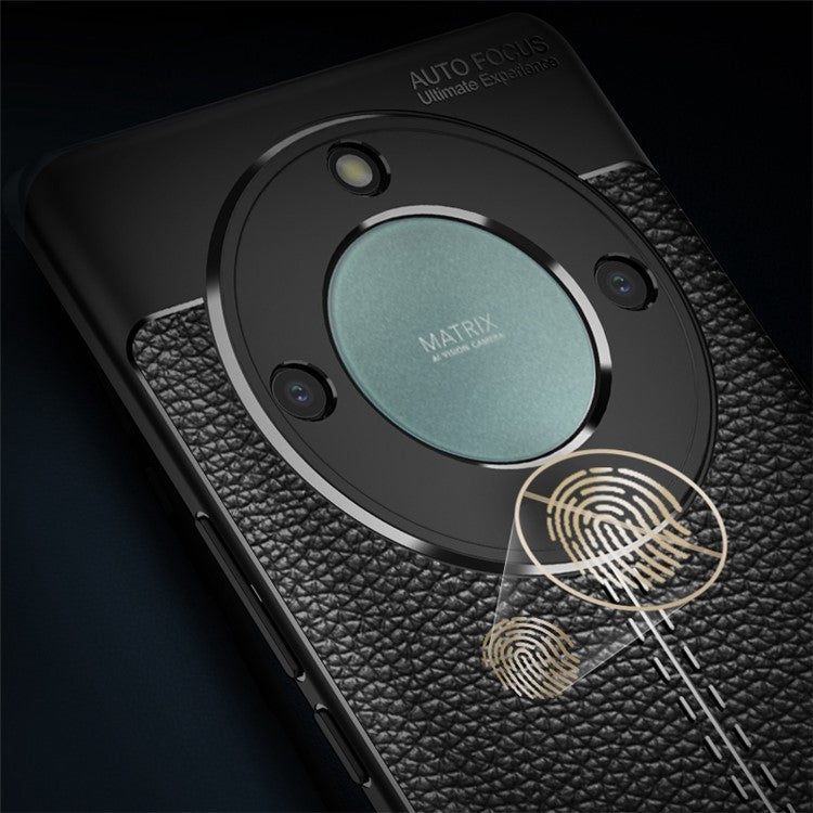 Anti-scratch TPU Case for Honor X40 5G , Litchi Texture Fingerprint-free Protective Phone Cover - Black
