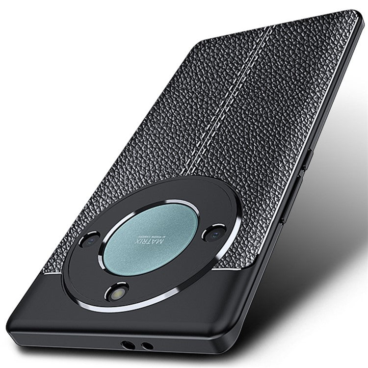 Anti-scratch TPU Case for Honor X40 5G , Litchi Texture Fingerprint-free Protective Phone Cover - Black