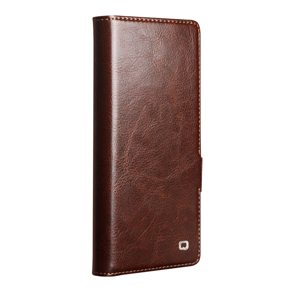 QIALINO For Samsung Galaxy Z Fold7 5G Case with Card Holder Genuine Cow Leather Stand Phone Cover - Brown