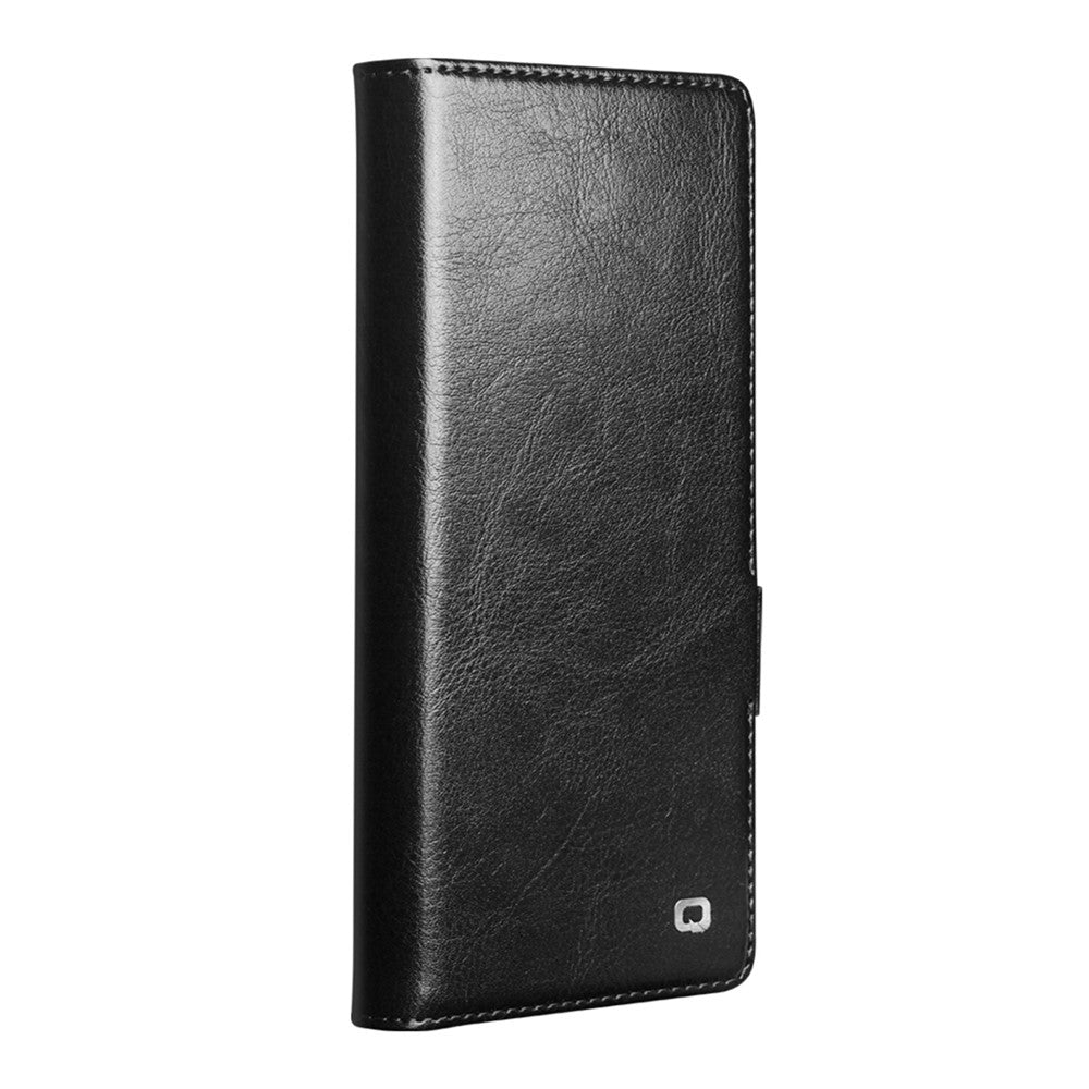 QIALINO For Samsung Galaxy Z Fold7 5G Case with Card Holder Genuine Cow Leather Stand Phone Cover - Black