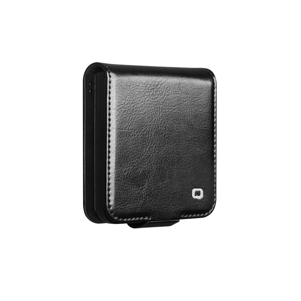 QIALINO For Samsung Galaxy Z Flip7 5G Case with Card Holder Genuine Cow Leather Stand Phone Cover - Black