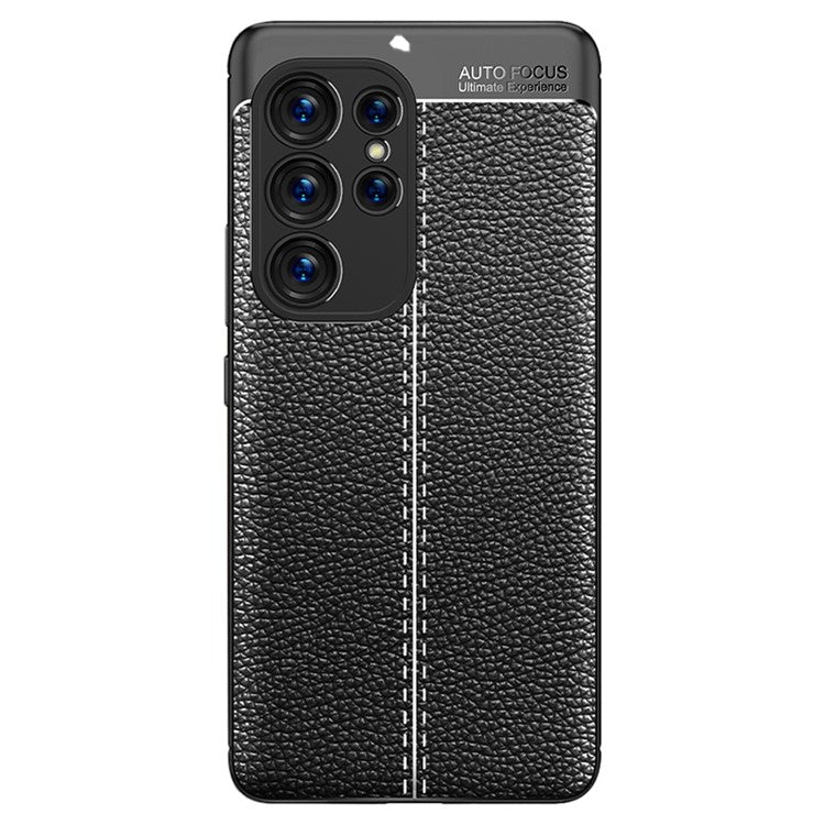 Litchi Texture Slim Phone Case for Samsung Galaxy S23 Ultra, Scratch-resistant Flexible TPU Cover - Black