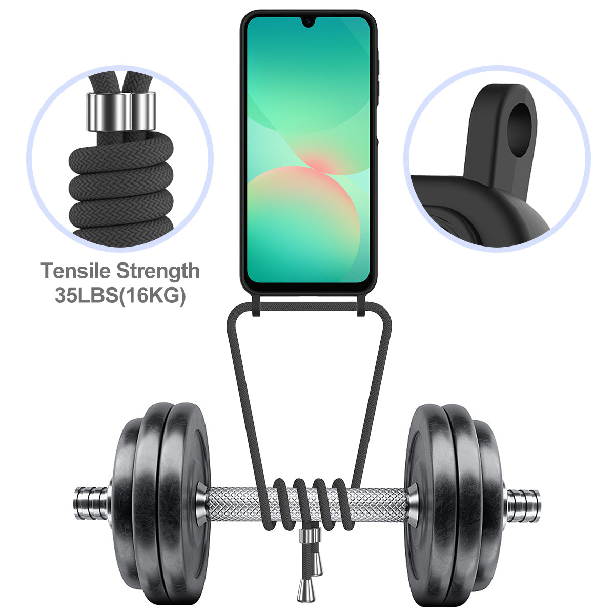 For Samsung Galaxy A17 5G Case Liquid Silicone Card Holder Back Phone Cover with Lanyard - Black