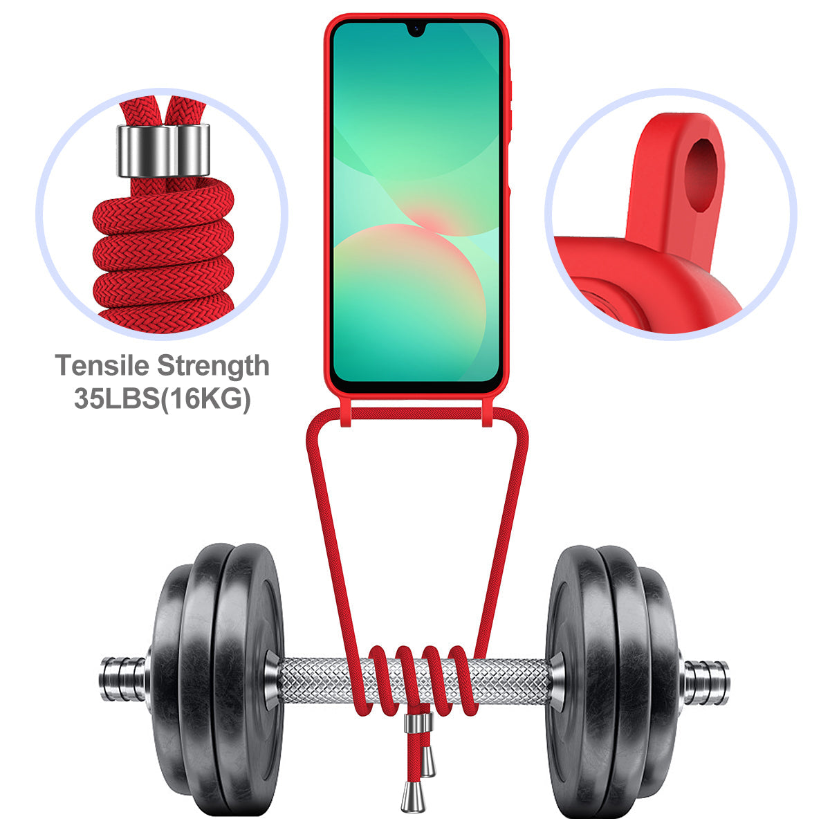 For Samsung Galaxy A17 5G Case Liquid Silicone Card Holder Back Phone Cover with Lanyard - Red