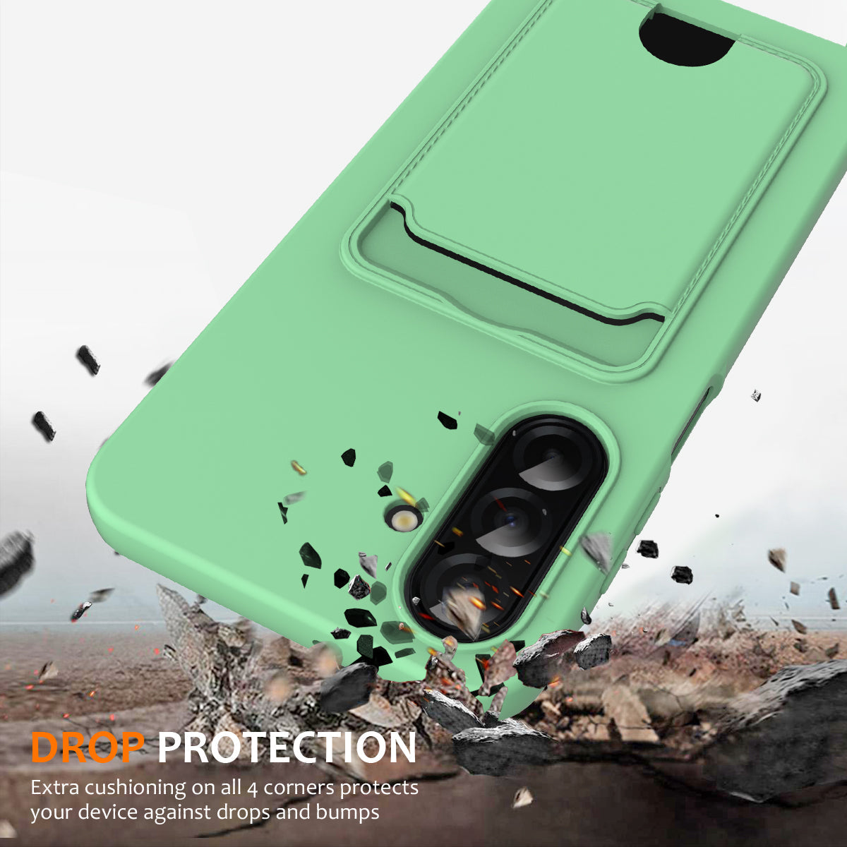 For Samsung Galaxy A17 5G Case Liquid Silicone Card Holder Back Phone Cover with Lanyard - Green