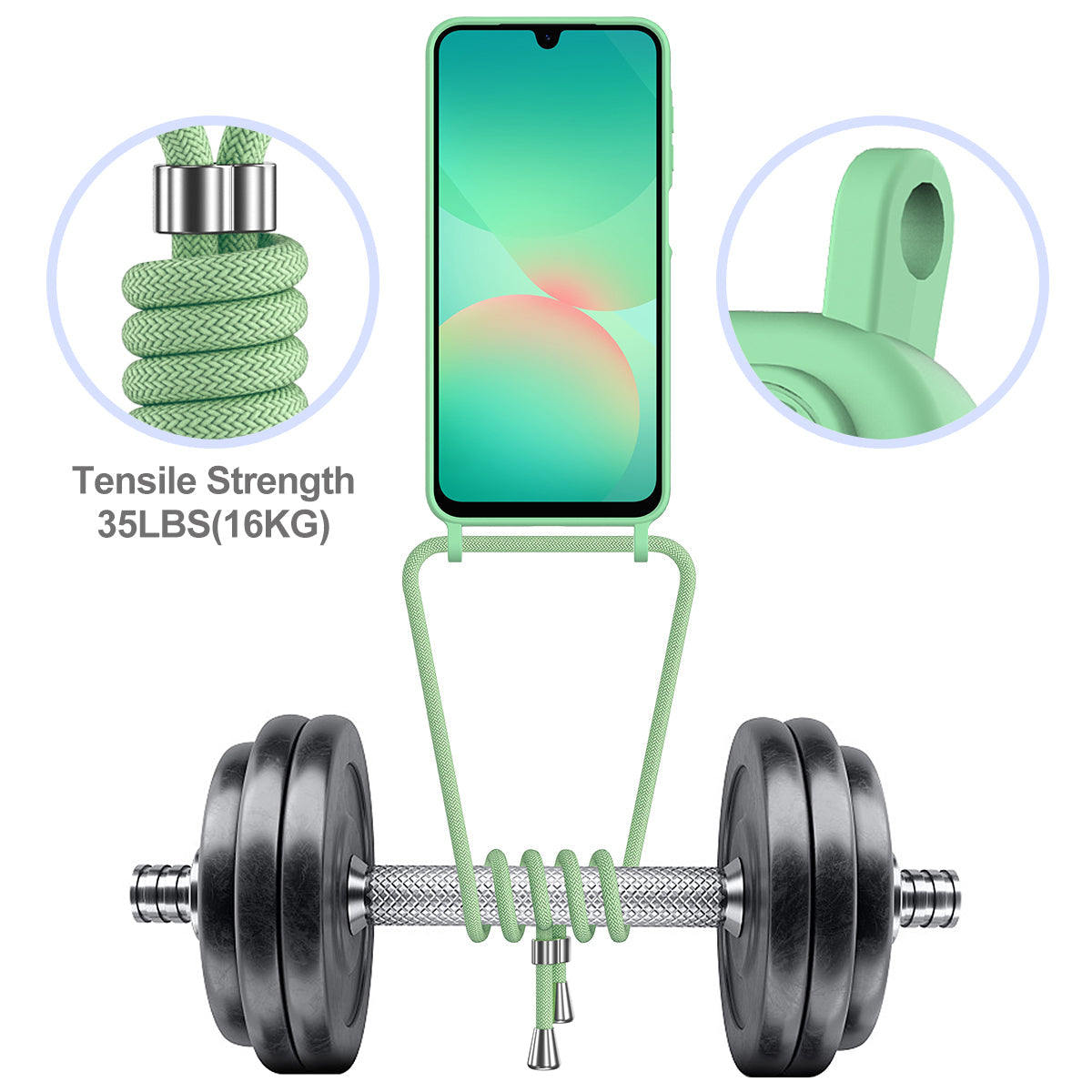 For Samsung Galaxy A17 5G Case Liquid Silicone Card Holder Back Phone Cover with Lanyard - Green
