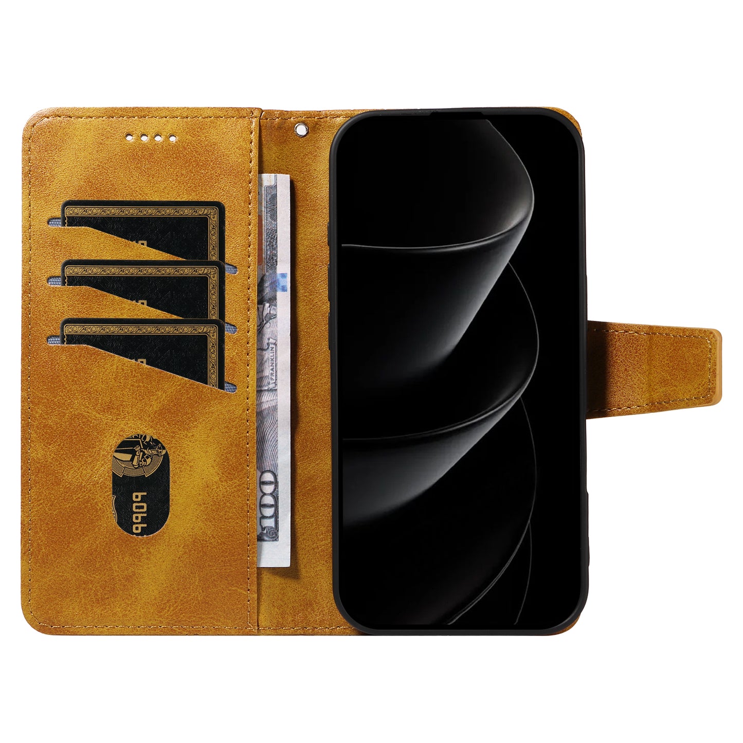 For iPhone 17 Pro Max Leather Case Wallet Stand Grids Imprinted Phone Cover with Strap - Yellow