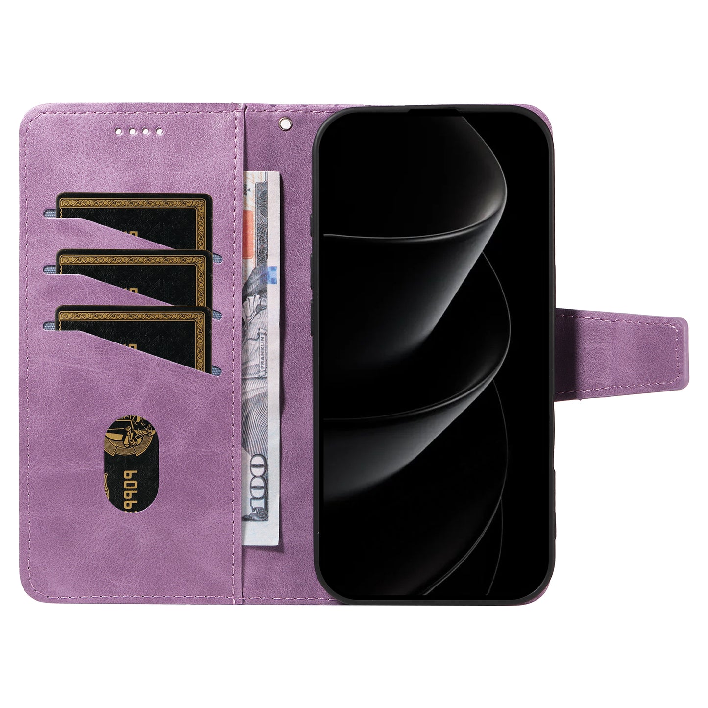 For iPhone 17 Pro Max Leather Case Wallet Stand Grids Imprinted Phone Cover with Strap - Light Purple