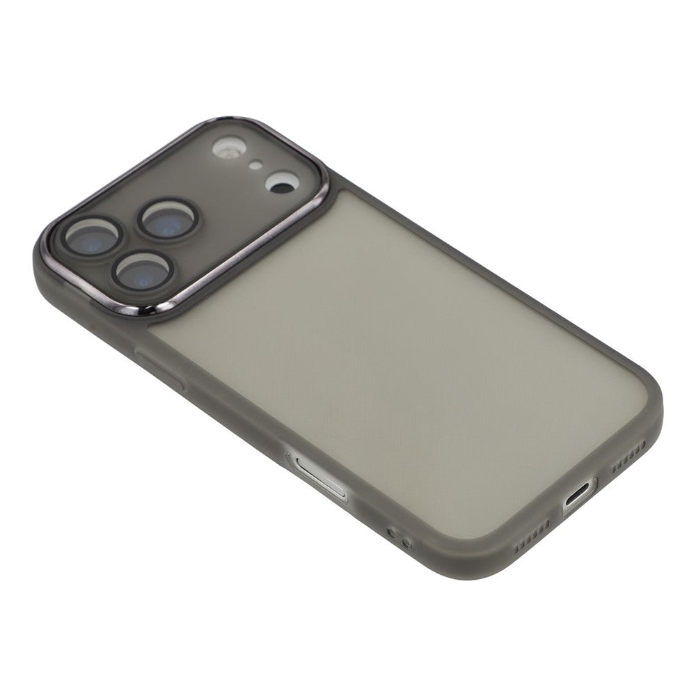 For iPhone 17 Pro Max Case Electroplated Camera Frame TPU Phone Cover - Transparent Black