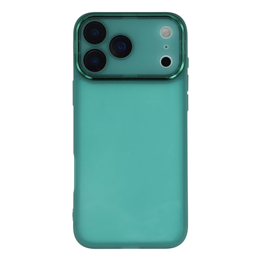 For iPhone 17 Pro Max Case Electroplated Camera Frame TPU Phone Cover - Transparent Army Green