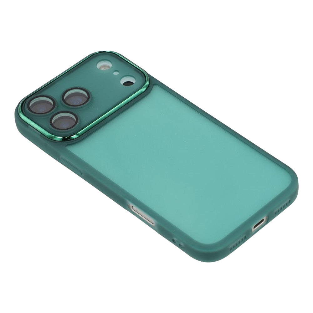 For iPhone 17 Pro Max Case Electroplated Camera Frame TPU Phone Cover - Transparent Army Green