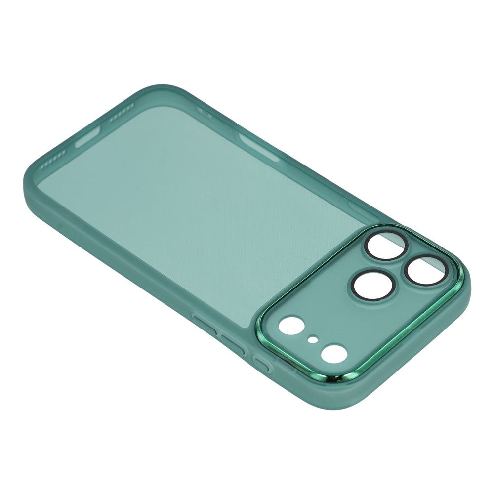 For iPhone 17 Pro Max Case Electroplated Camera Frame TPU Phone Cover - Transparent Army Green