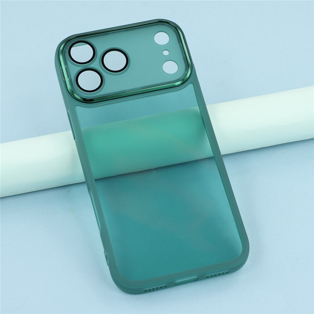 For iPhone 17 Pro Max Case Electroplated Camera Frame TPU Phone Cover - Transparent Army Green