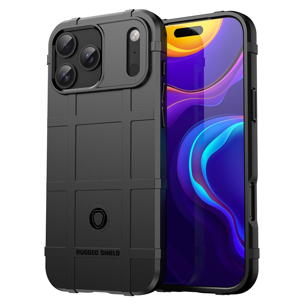 For iPhone 17 Pro Max Case Grid Design Soft TPU Scratch-Proof Phone Cover - Black