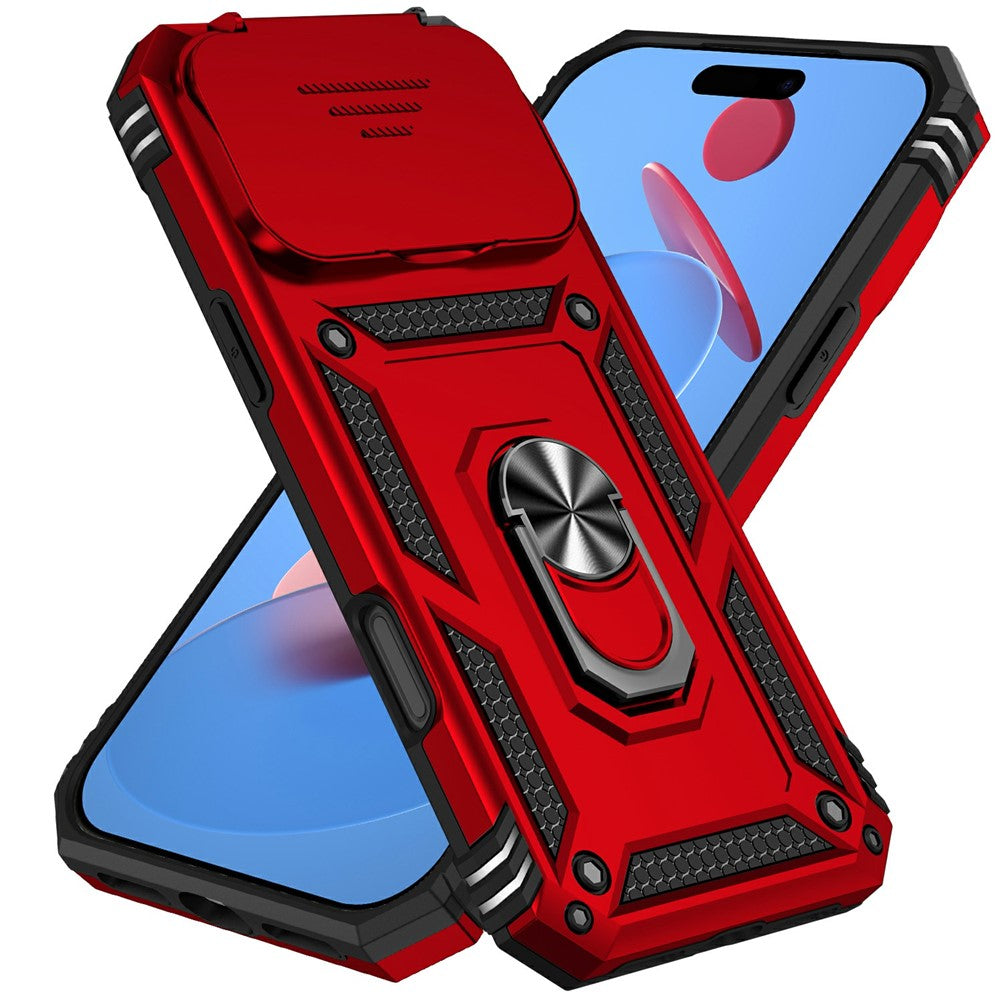 For iPhone 17 Pro Max Case PC + TPU Phone Cover with Lens Protection Kickstand - Red