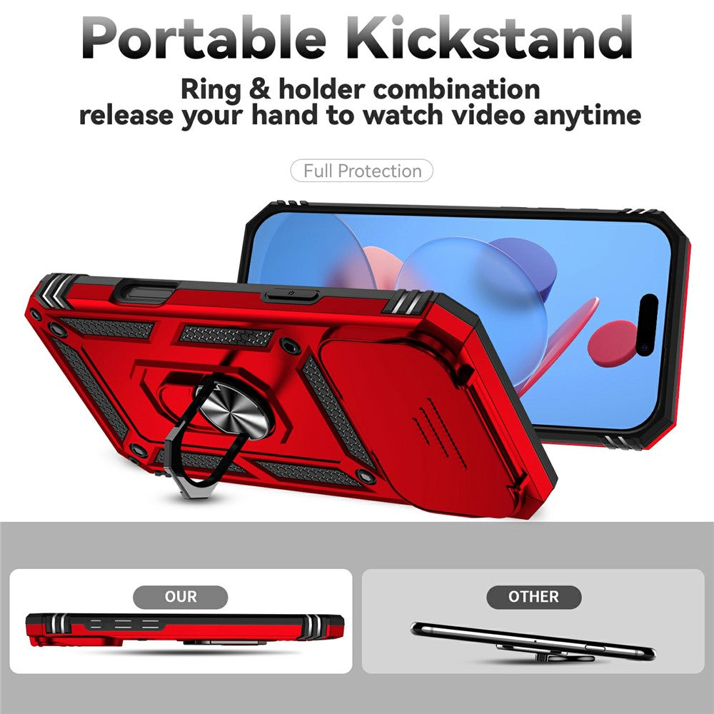 For iPhone 17 Pro Max Case PC + TPU Phone Cover with Lens Protection Kickstand - Red