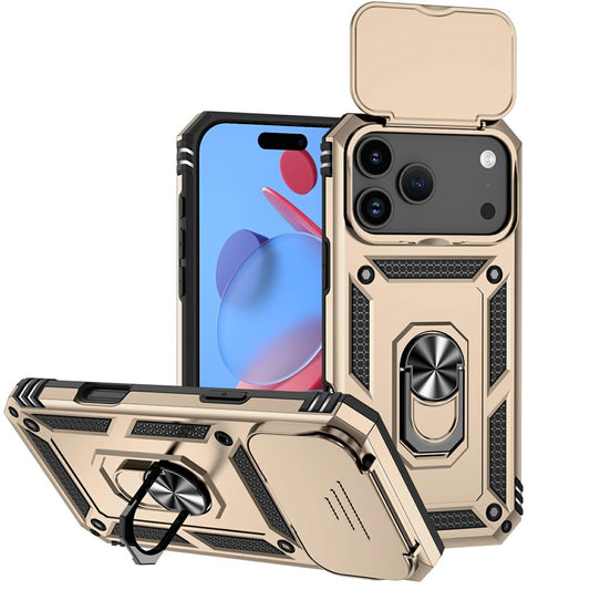 For iPhone 17 Pro Max Case PC + TPU Phone Cover with Lens Protection Kickstand - Gold