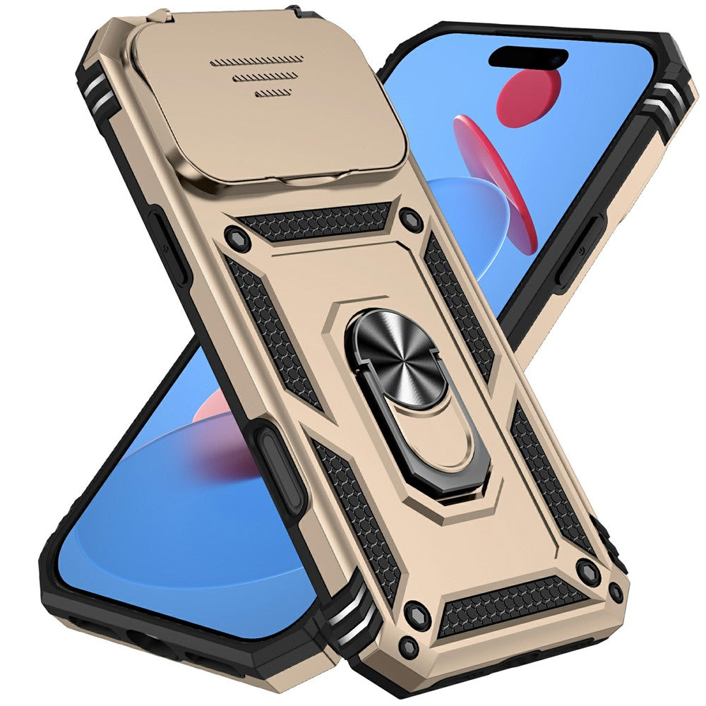 For iPhone 17 Pro Max Case PC + TPU Phone Cover with Lens Protection Kickstand - Gold