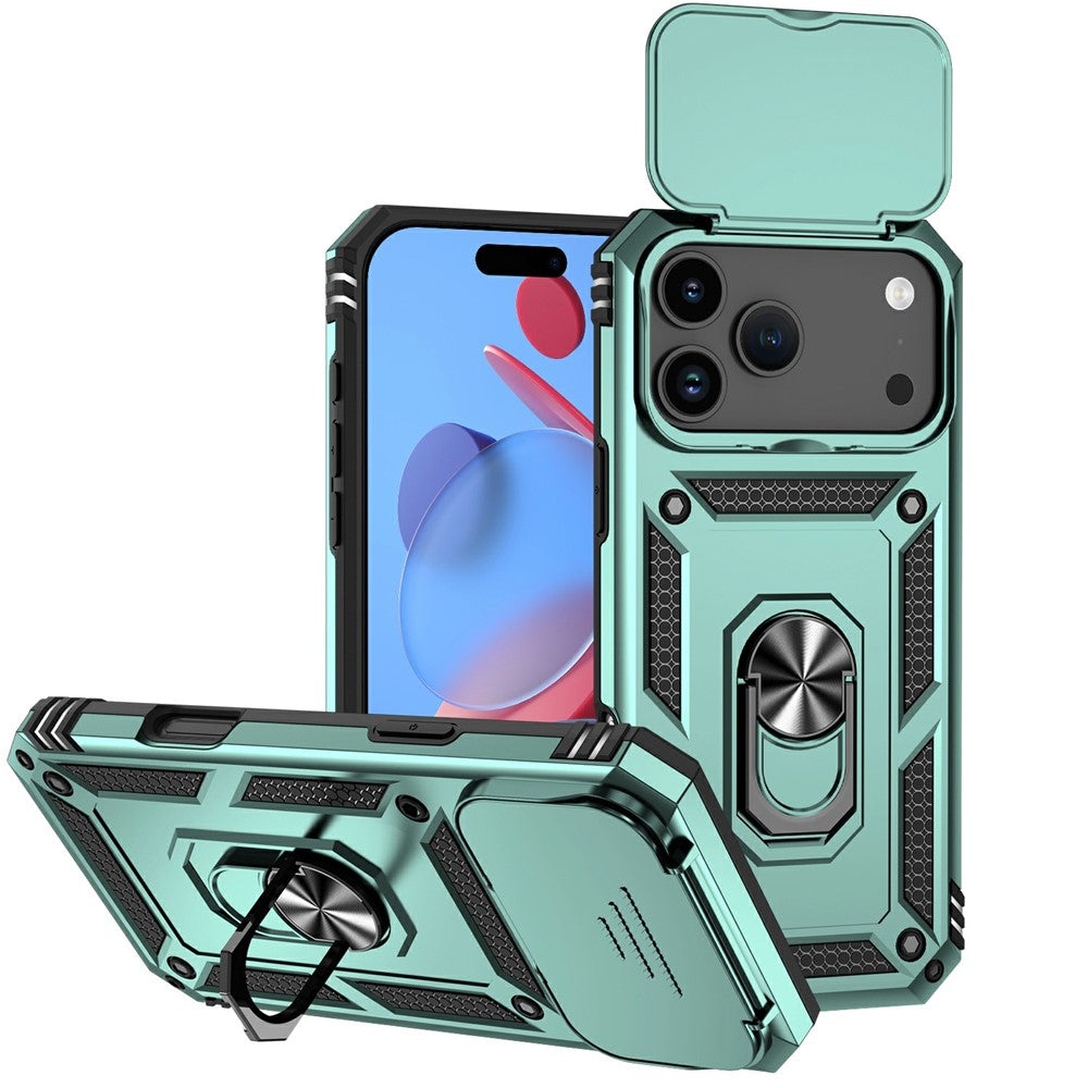 For iPhone 17 Pro Max Case PC + TPU Phone Cover with Lens Protection Kickstand - Blackish Green