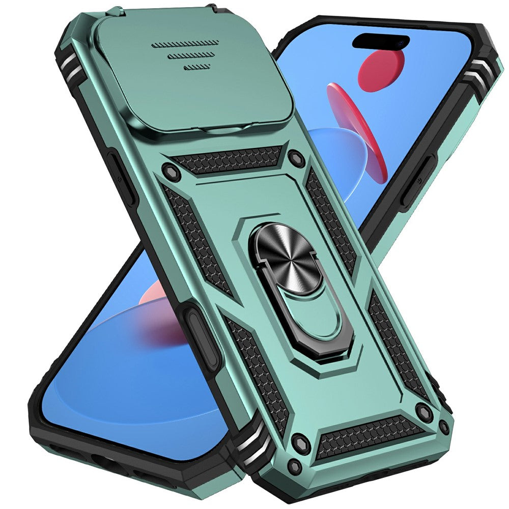 For iPhone 17 Pro Max Case PC + TPU Phone Cover with Lens Protection Kickstand - Blackish Green