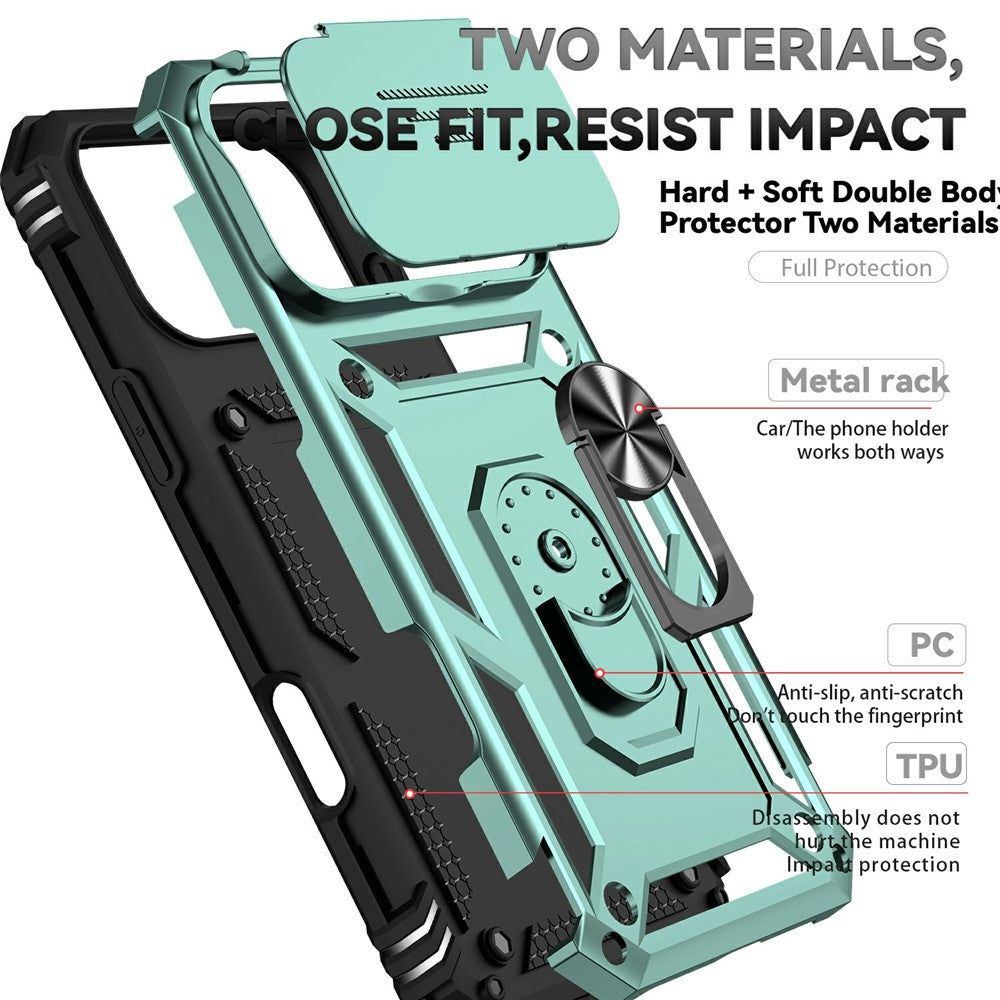 For iPhone 17 Pro Max Case PC + TPU Phone Cover with Lens Protection Kickstand - Blackish Green
