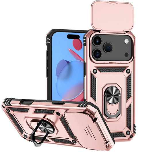 For iPhone 17 Pro Max Case PC + TPU Phone Cover with Lens Protection Kickstand - Rose Gold