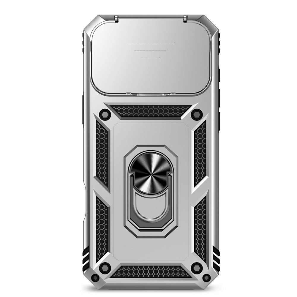 For iPhone 17 Pro Max Case PC + TPU Phone Cover with Lens Protection Kickstand - Silver