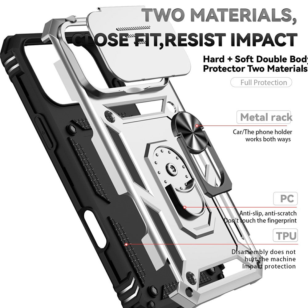 For iPhone 17 Pro Max Case PC + TPU Phone Cover with Lens Protection Kickstand - Silver