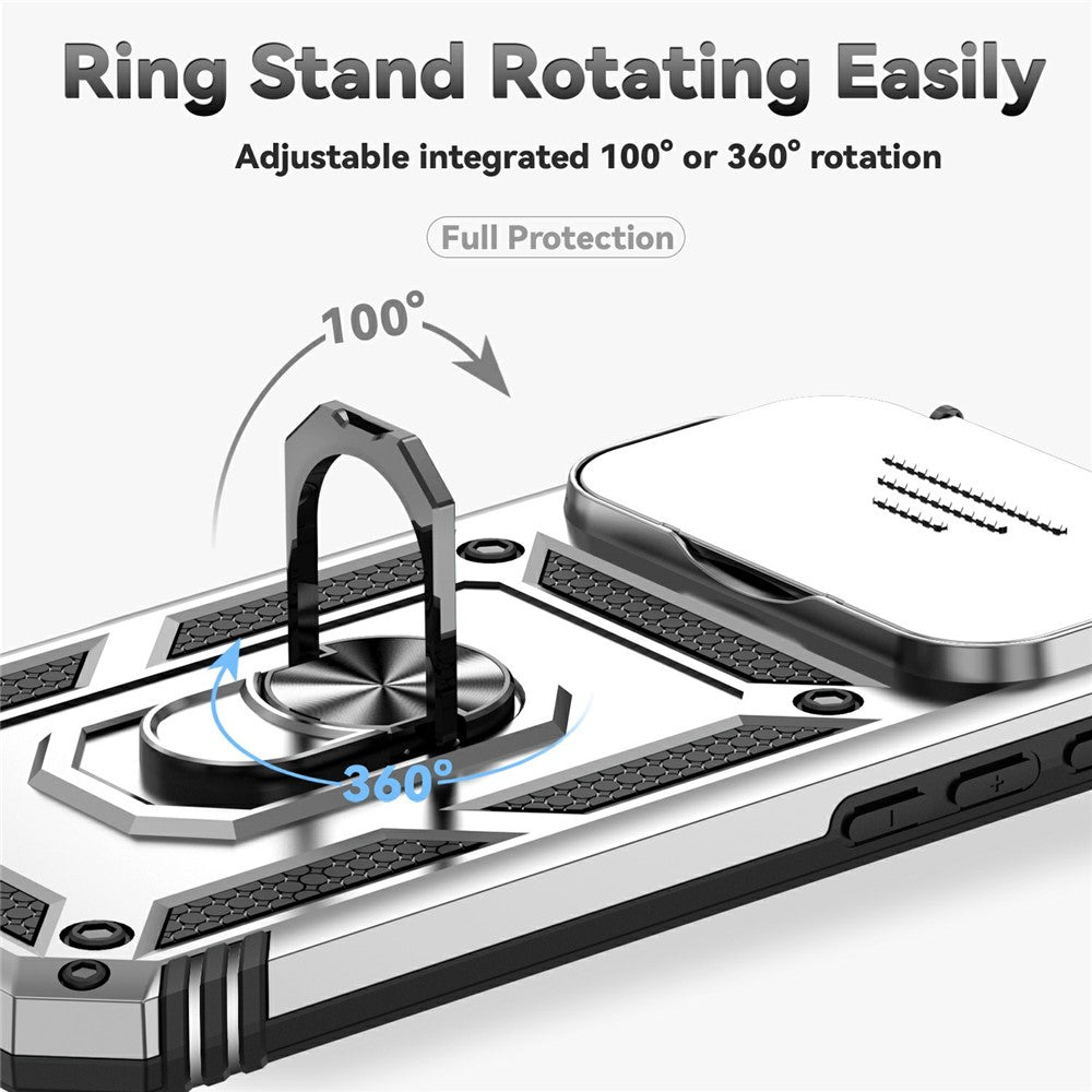 For iPhone 17 Pro Max Case PC + TPU Phone Cover with Lens Protection Kickstand - Silver