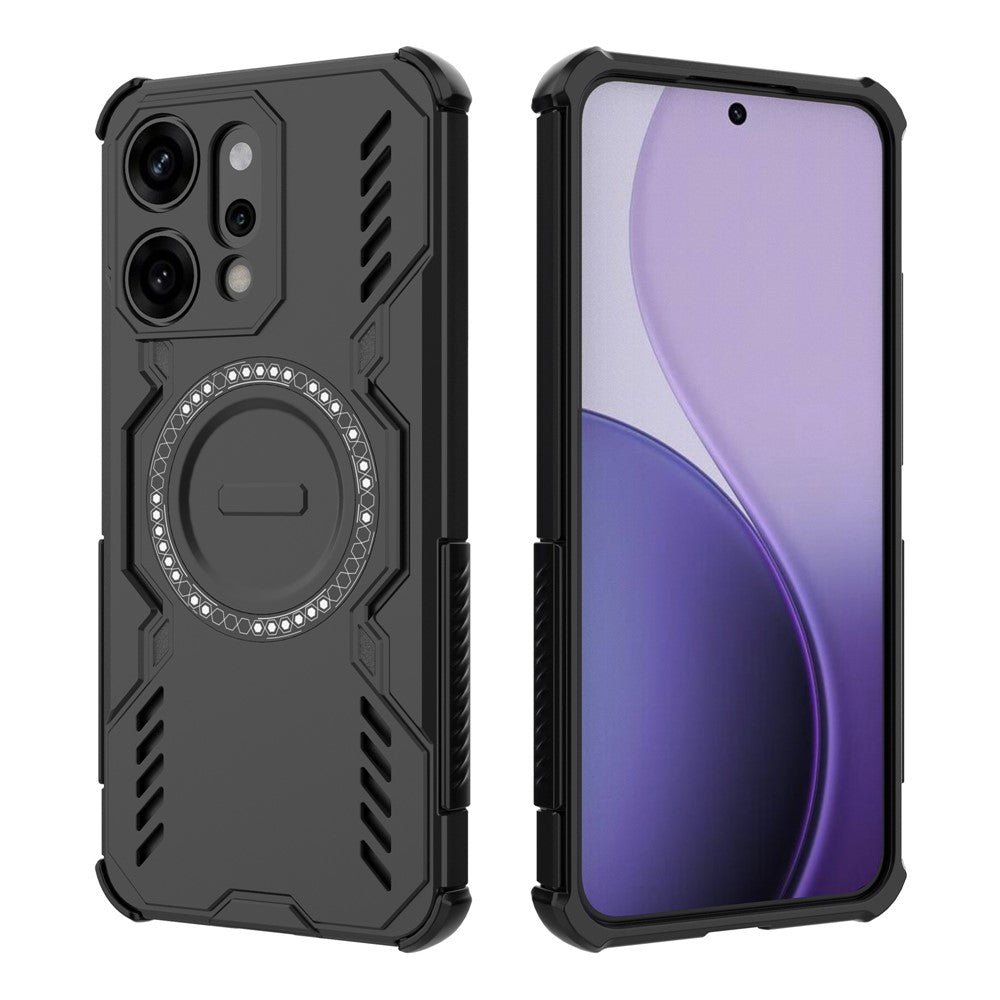For Oppo Reno14 Pro 5G (Global) Magnetic Case Butterfly Armor Hollow Heat Dissipation PC + TPU Phone Cover - Black