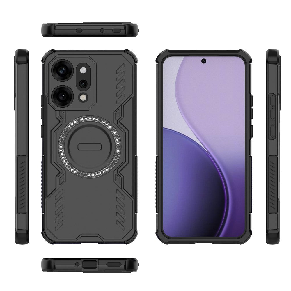 For Oppo Reno14 Pro 5G (Global) Magnetic Case Butterfly Armor Hollow Heat Dissipation PC + TPU Phone Cover - Black