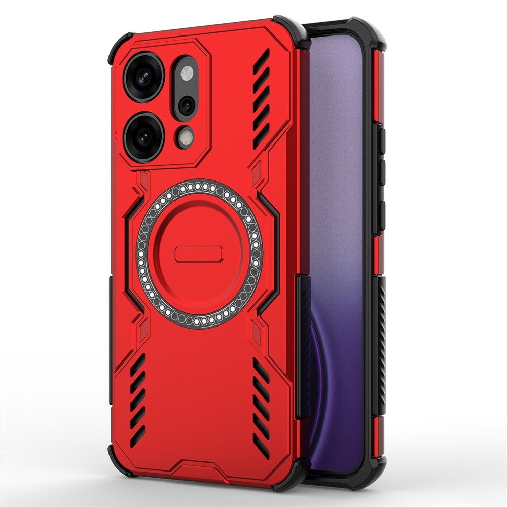 For Oppo Reno14 Pro 5G (Global) Magnetic Case Butterfly Armor Hollow Heat Dissipation PC + TPU Phone Cover - Red
