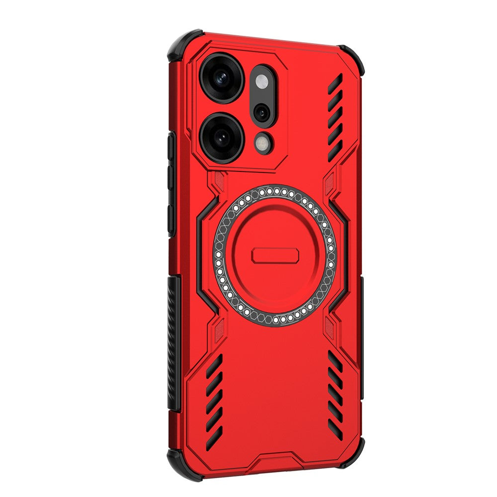 For Oppo Reno14 Pro 5G (Global) Magnetic Case Butterfly Armor Hollow Heat Dissipation PC + TPU Phone Cover - Red