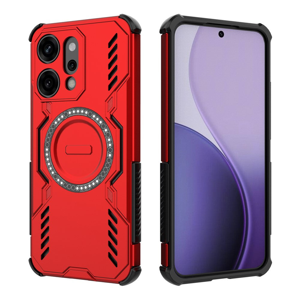 For Oppo Reno14 Pro 5G (Global) Magnetic Case Butterfly Armor Hollow Heat Dissipation PC + TPU Phone Cover - Red