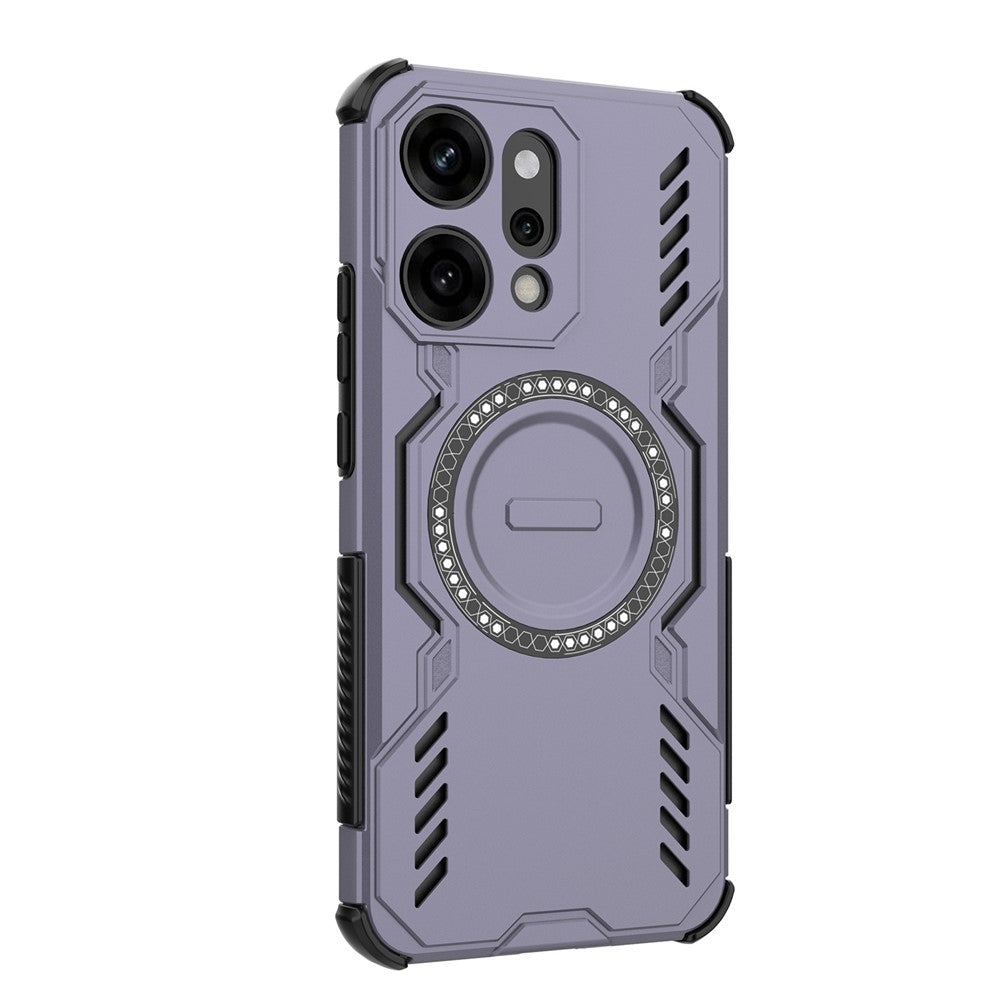 For Oppo Reno14 Pro 5G (Global) Magnetic Case Butterfly Armor Hollow Heat Dissipation PC + TPU Phone Cover - Purple