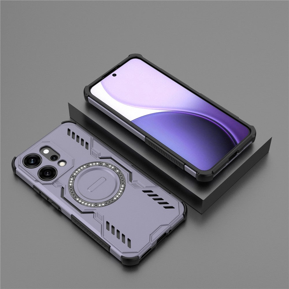 For Oppo Reno14 Pro 5G (Global) Magnetic Case Butterfly Armor Hollow Heat Dissipation PC + TPU Phone Cover - Purple