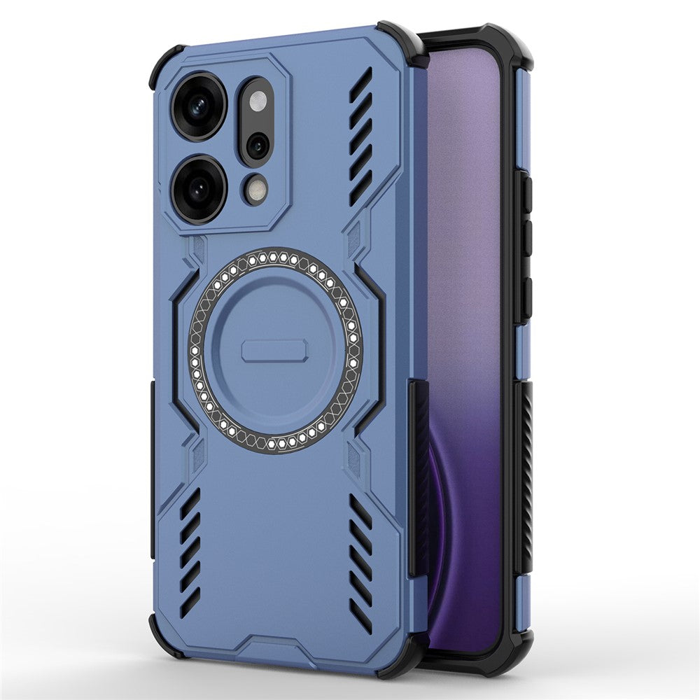 For Oppo Reno14 Pro 5G (Global) Magnetic Case Butterfly Armor Hollow Heat Dissipation PC + TPU Phone Cover - Blue